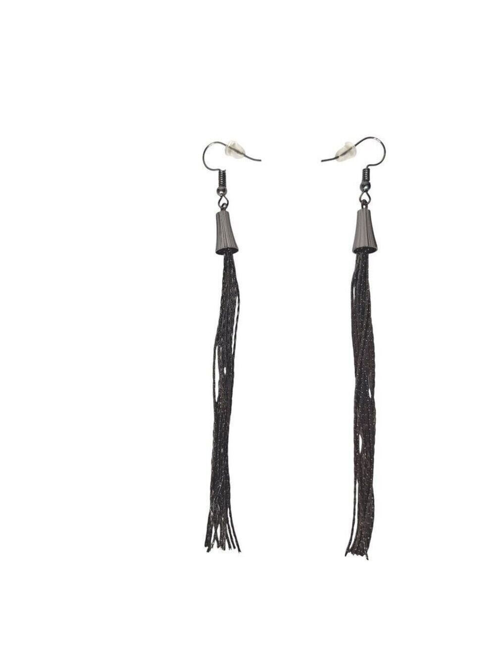 Black Tassel Dangle Earrings Long Fringe Drop Jewelry